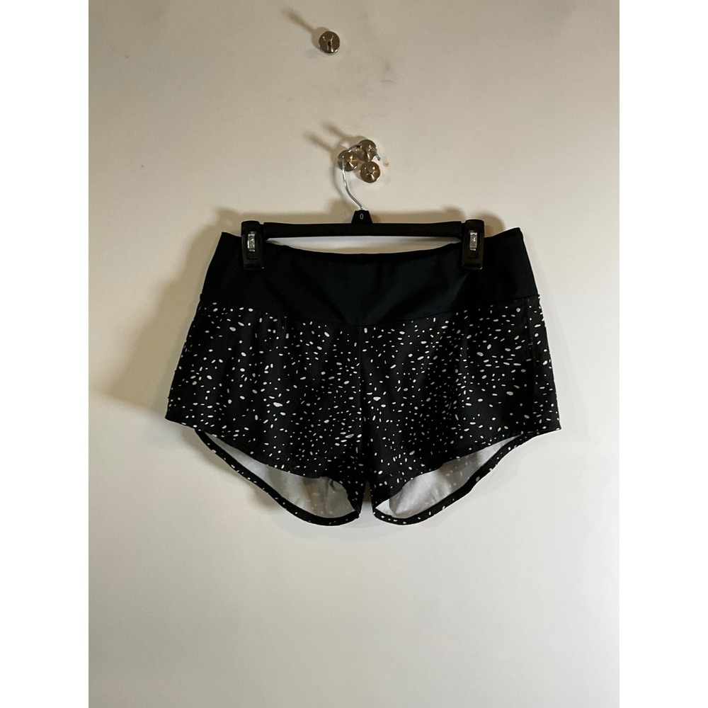 Oiselle Roga Running Shorts Black White Speckled Print Size 6 Zipper Pocket